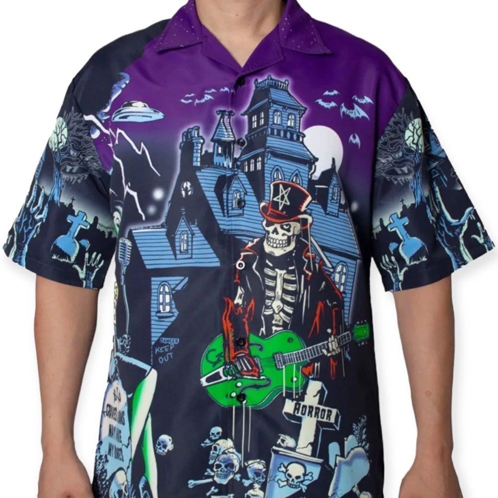 Rockabilly House of Horror Rock n Roll Button Up Shirt NWT